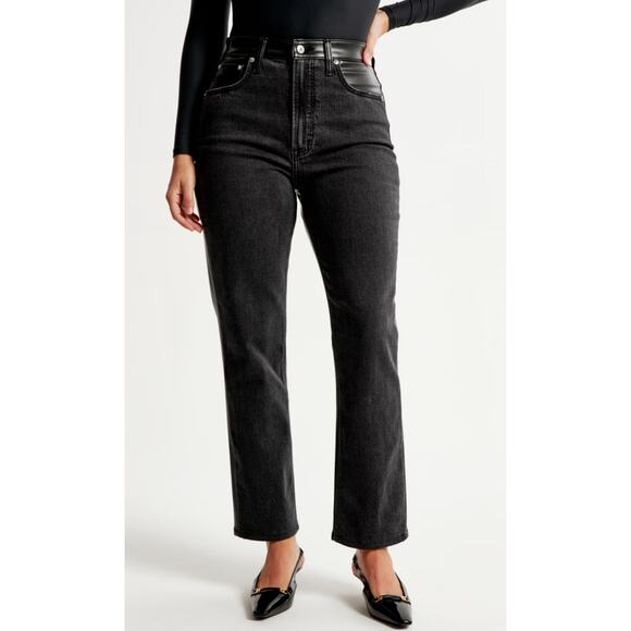 Abercrombie & Fitch Curve Love Ankle Straight Ultra High Rise Mixed Fabric Sz 20 - Picture 3 of 14